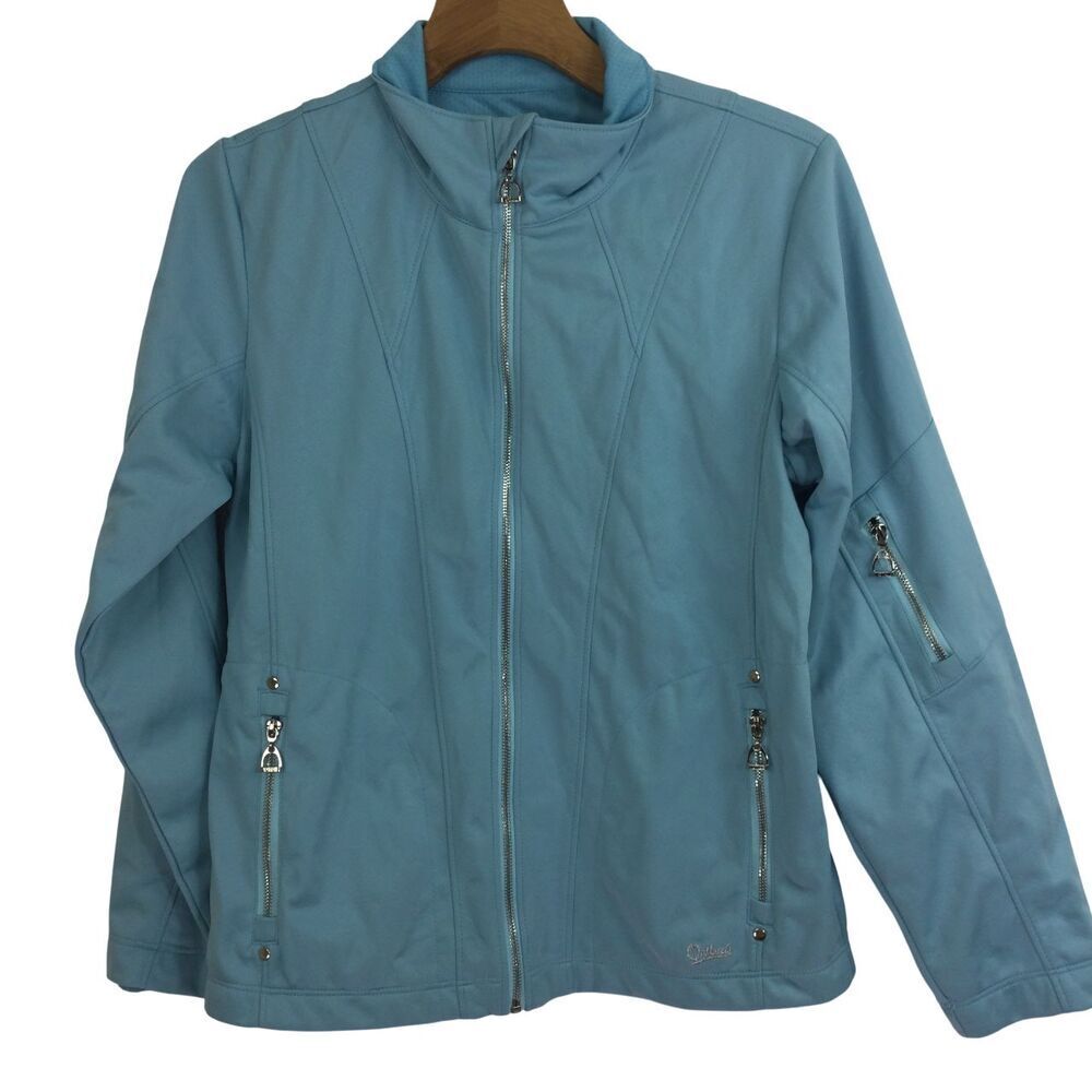 Outback Trading Company Full Zip Jacket Equestrian Blue Horse Design Sz Medium
